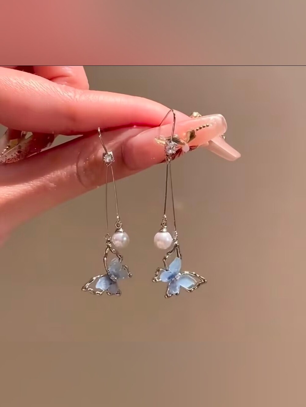 $8 Each Or Bundle 5/$20 Silver Drop Earrings with Blue Butterfly and Pearl